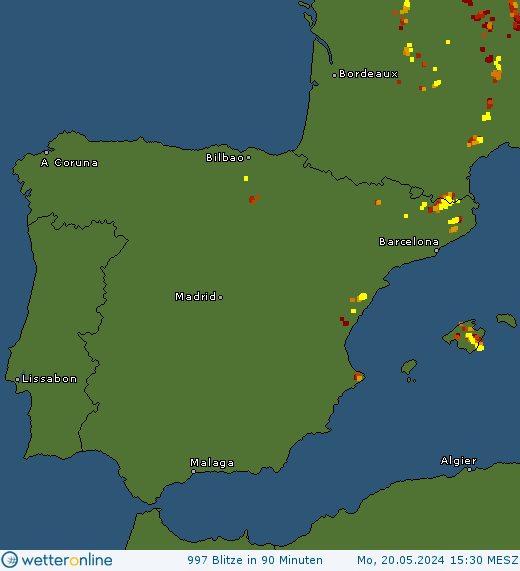 Aktuelle Blitzkarte Iberische Halbinsel
